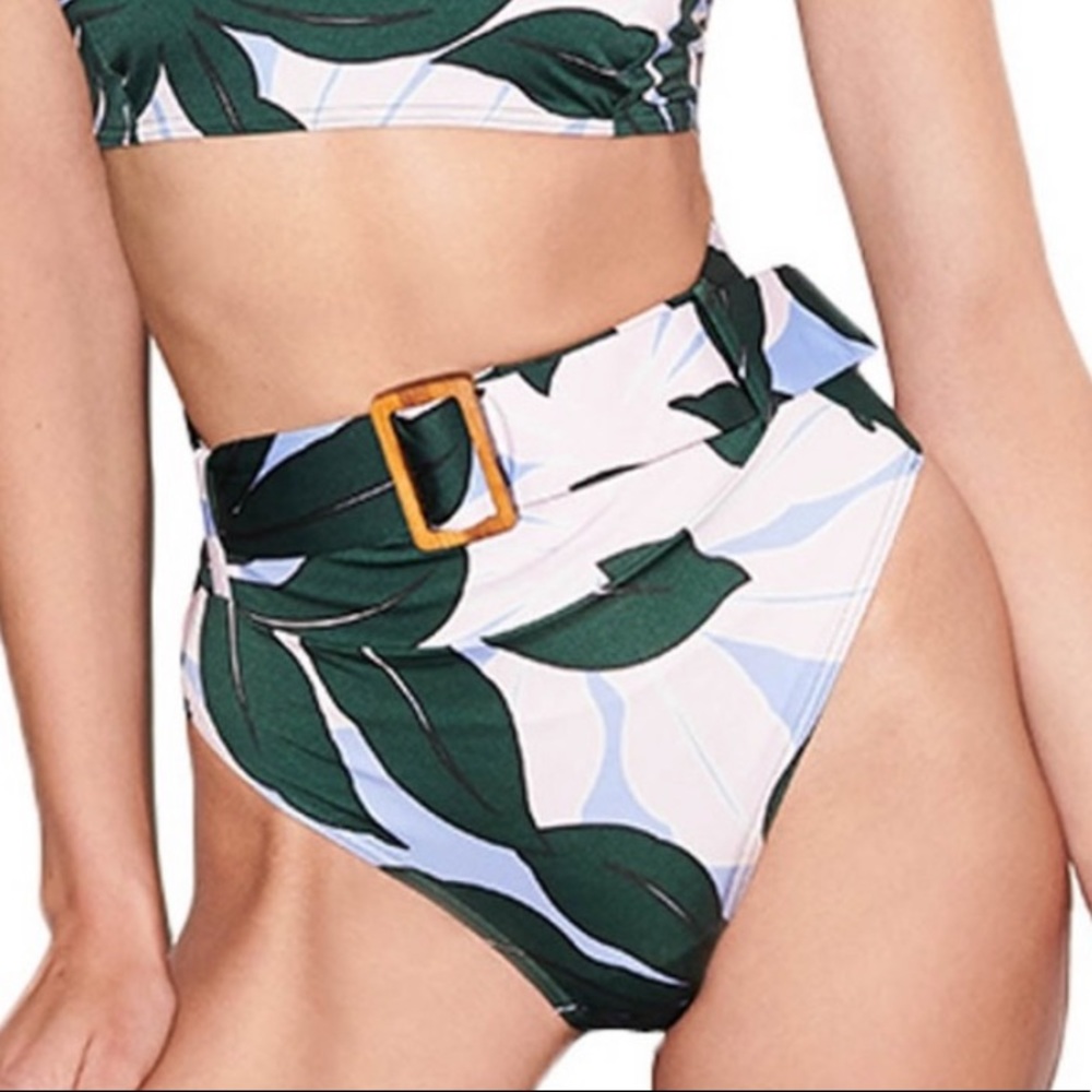 Alexandra Miro The Ursula High Waist Belted Bikini Bottoms Summer Palms XS NWOT